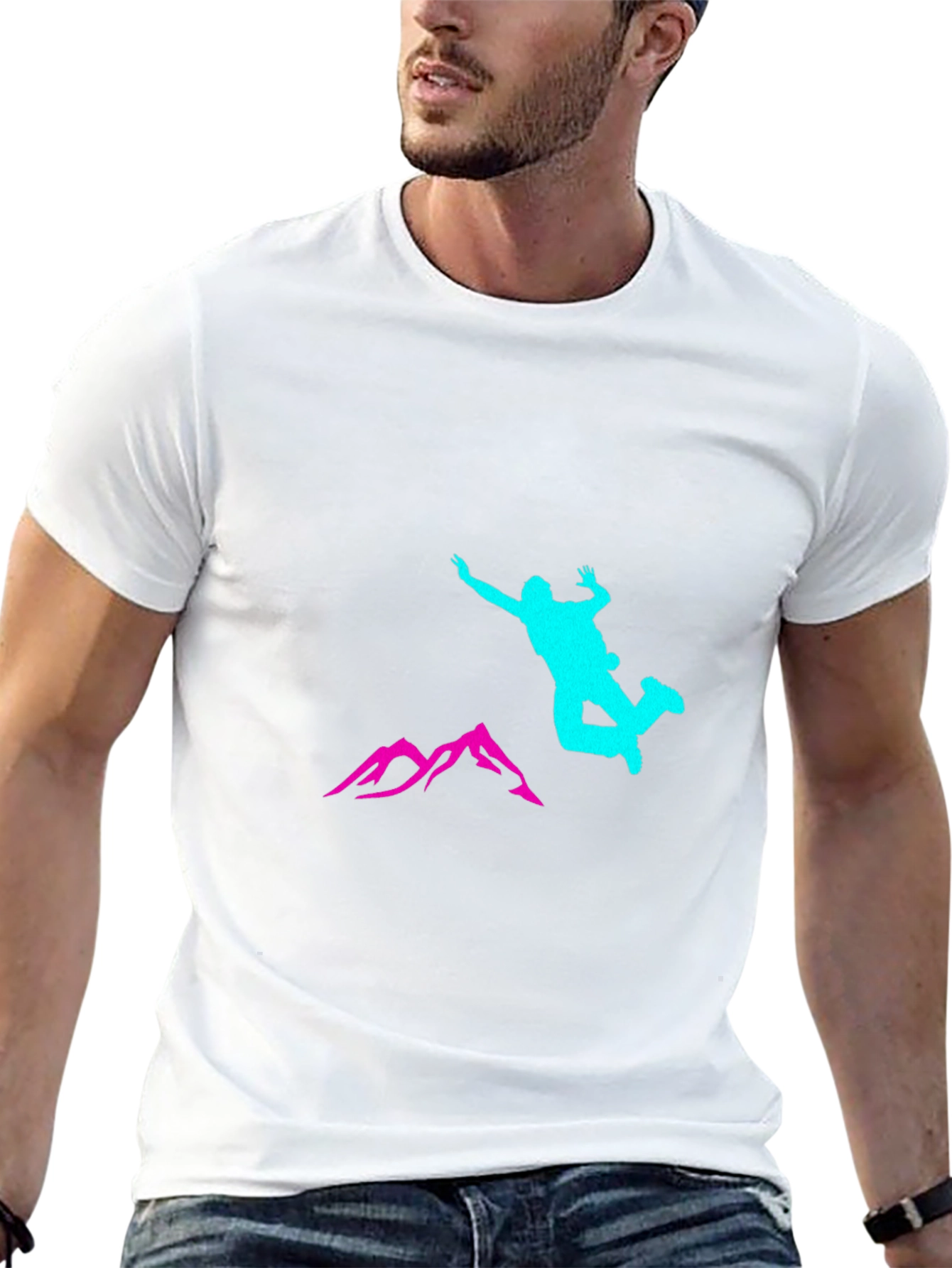 Black Adventure T-Shirt with Skydiver and Mountain Design