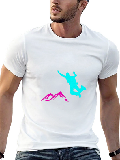 Black Adventure T-Shirt with Skydiver and Mountain Design