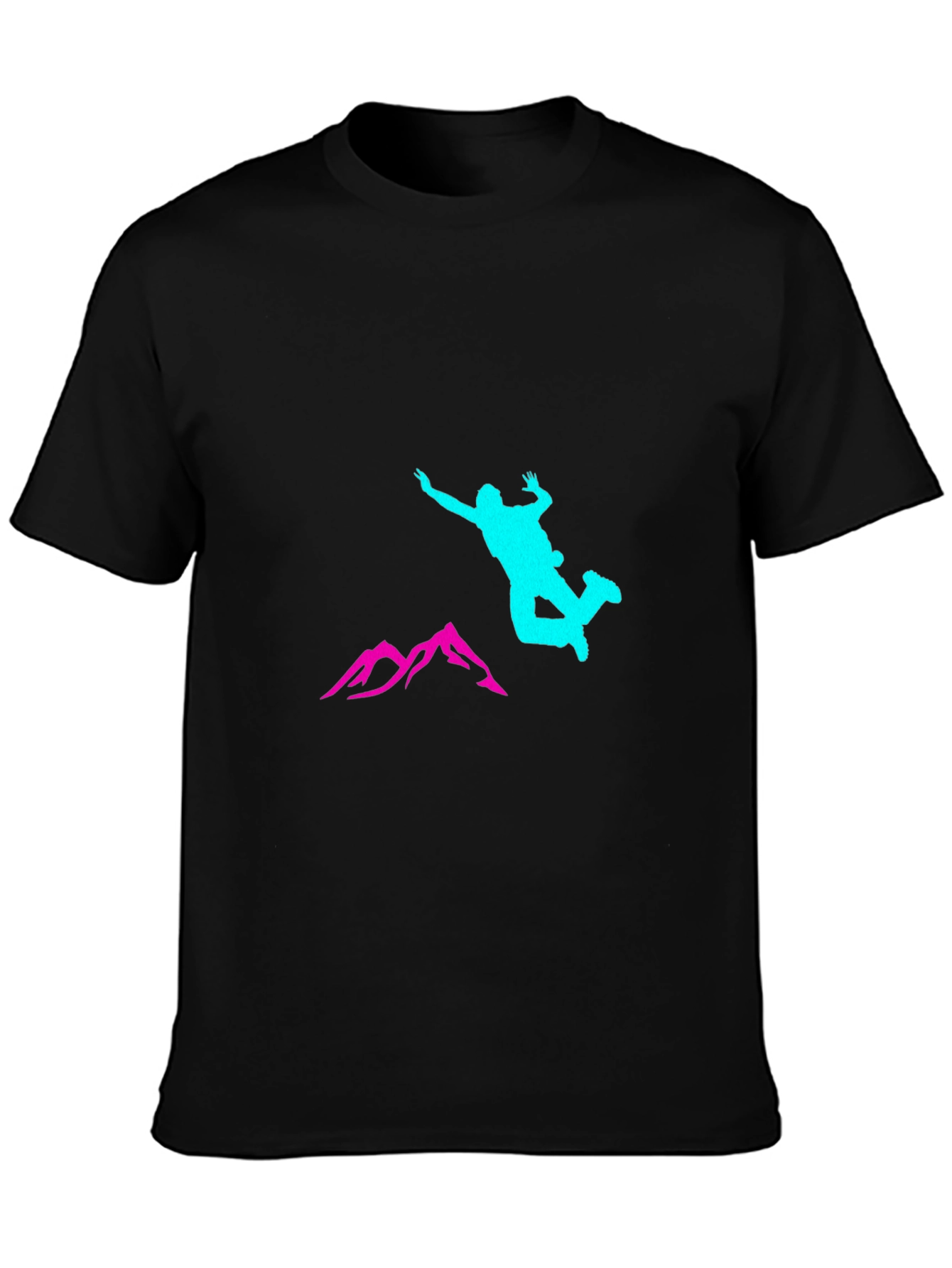 Black Adventure T-Shirt with Skydiver and Mountain Design