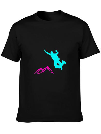 Black Adventure T-Shirt with Skydiver and Mountain Design