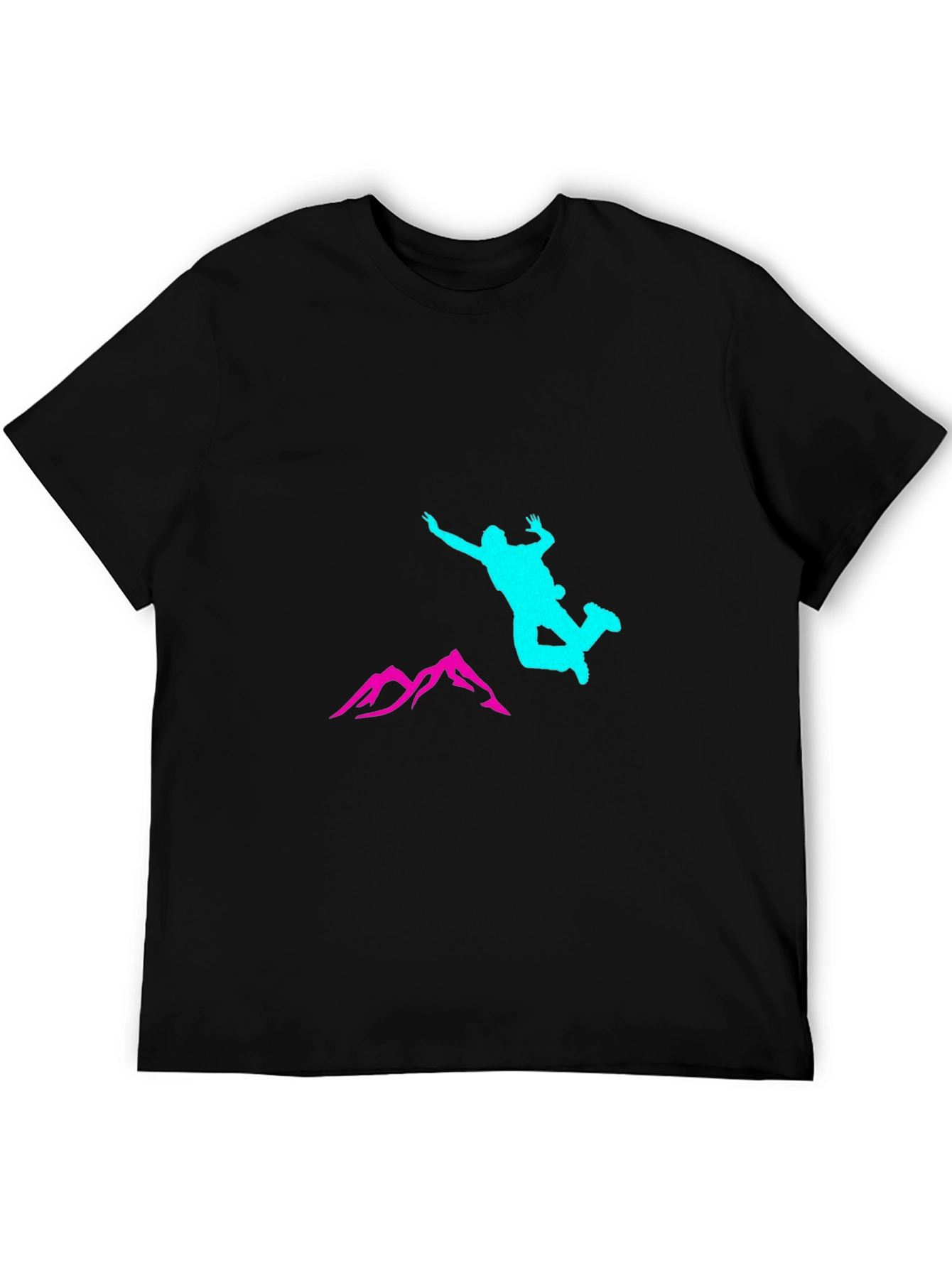 Black Adventure T-Shirt with Skydiver and Mountain Design