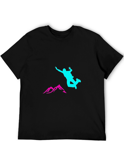Black Adventure T-Shirt with Skydiver and Mountain Design