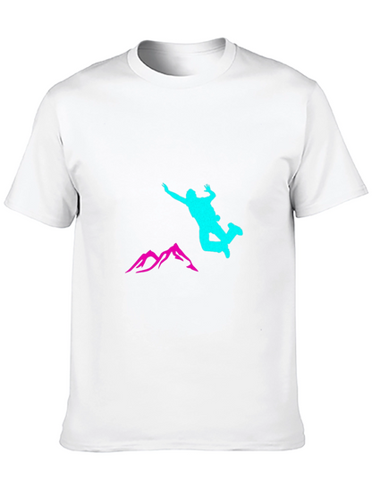 Black Adventure T-Shirt with Skydiver and Mountain Design