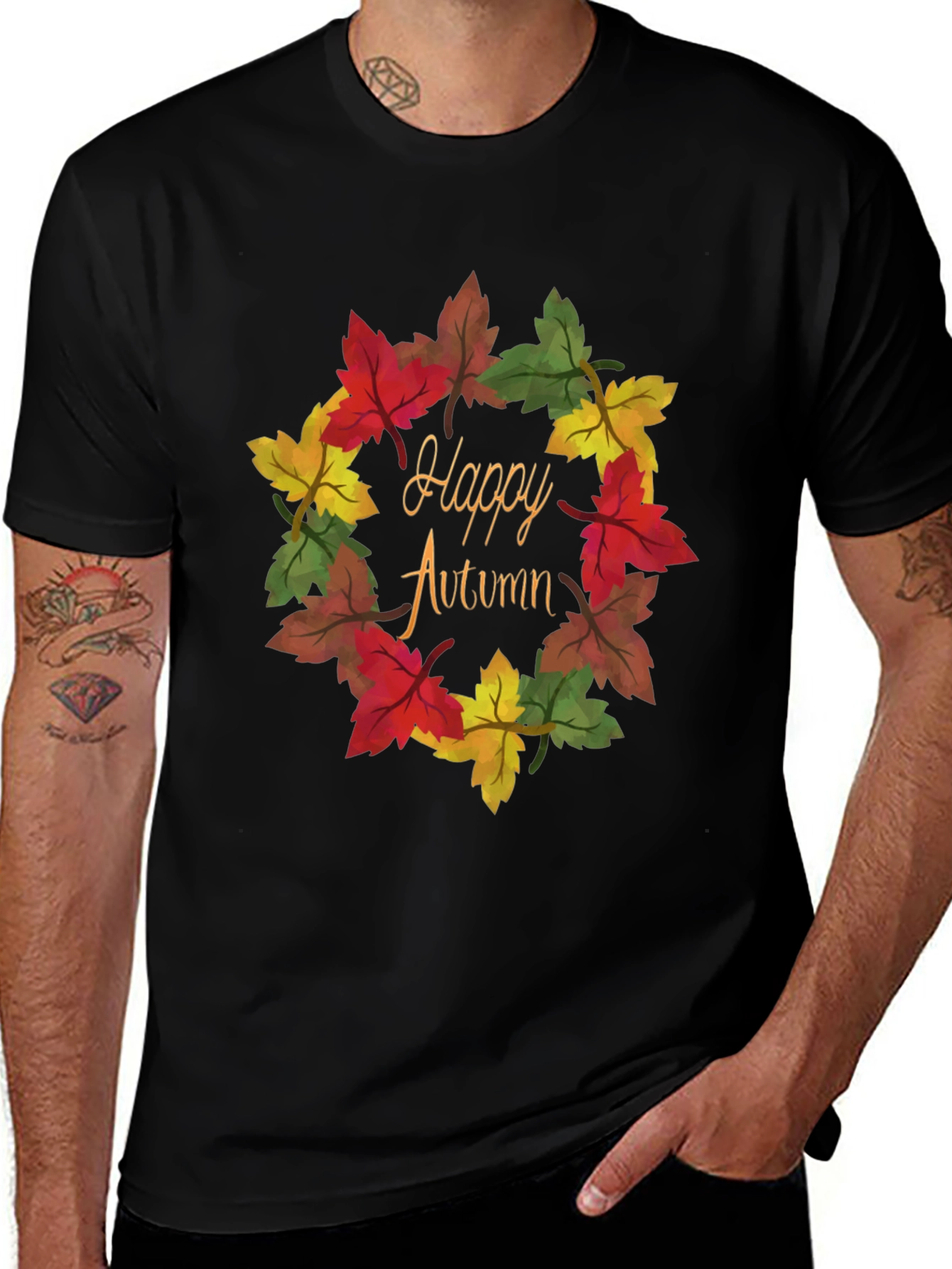 Happy Autumn Leaf Wreath Graphic Tee