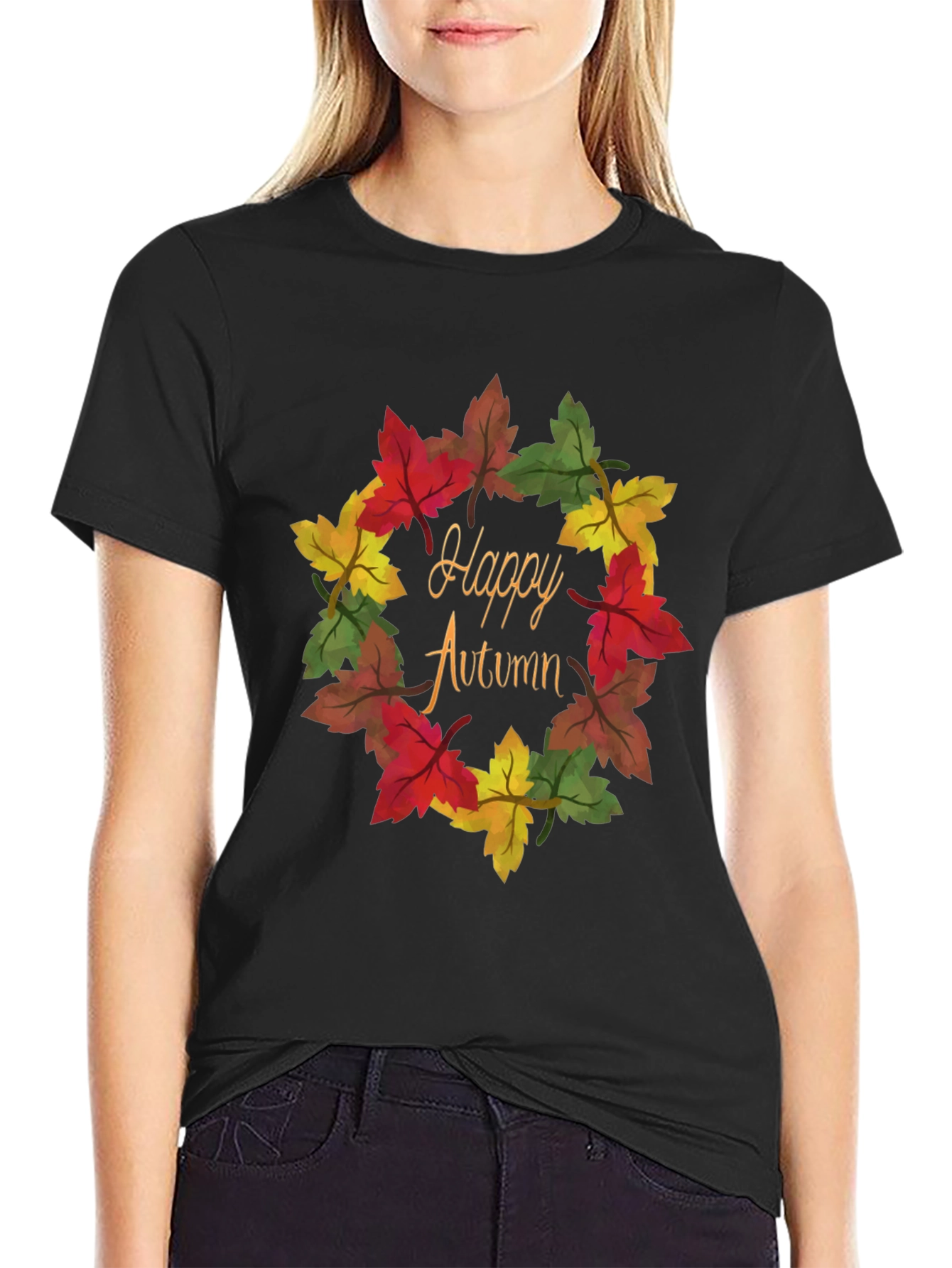 Happy Autumn Leaf Wreath Graphic Tee
