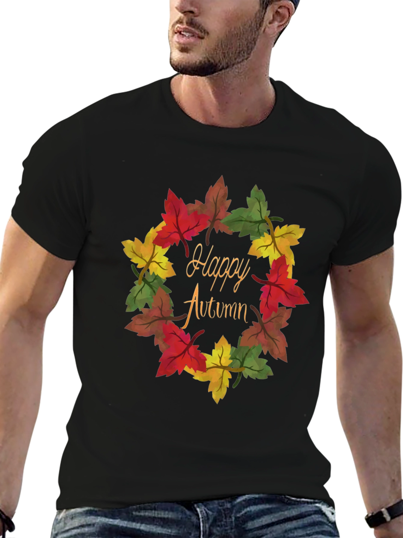 Happy Autumn Leaf Wreath Graphic Tee
