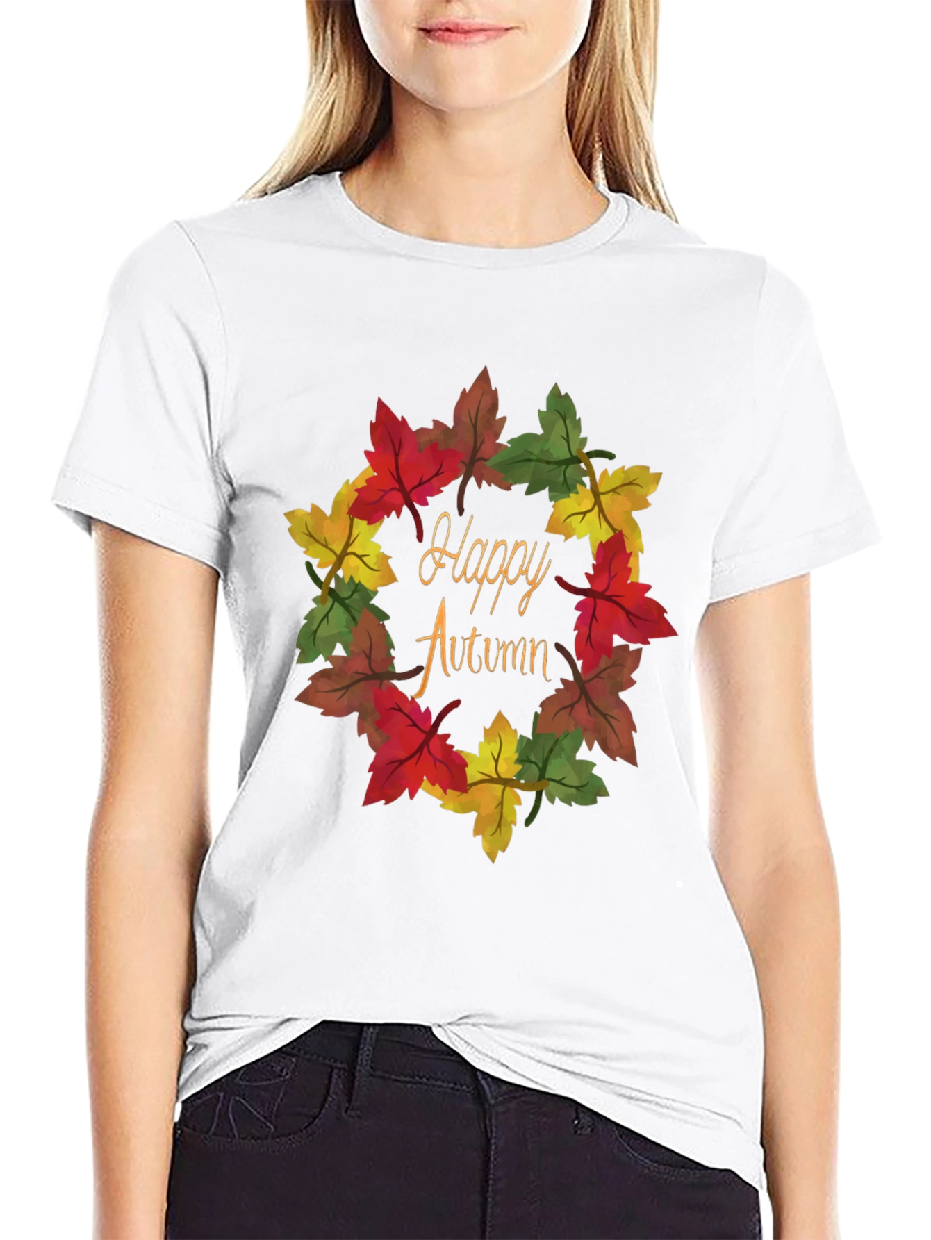 Happy Autumn Leaf Wreath Graphic Tee