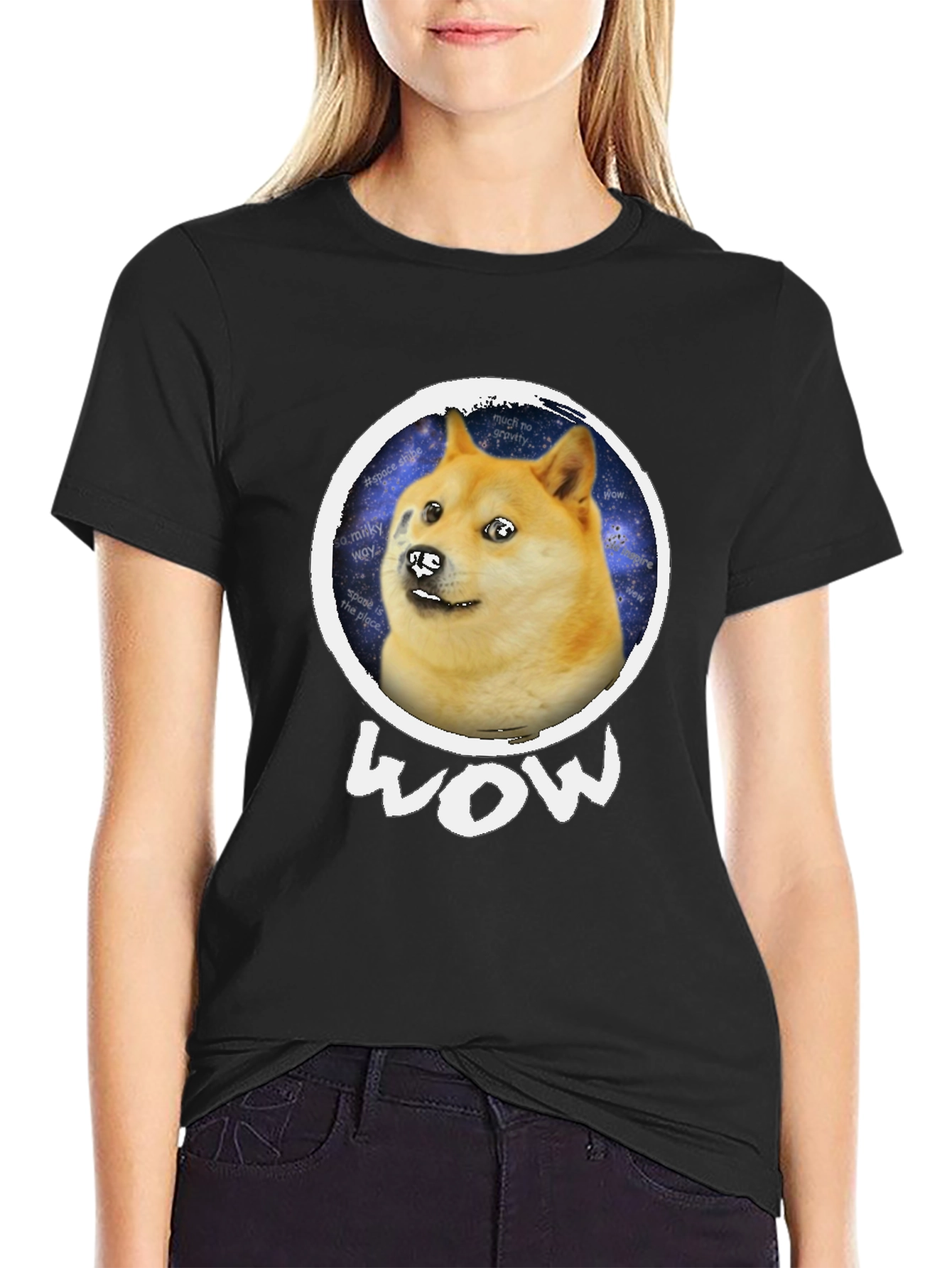 Doge Space Meme Black T-Shirt - Much Wow!