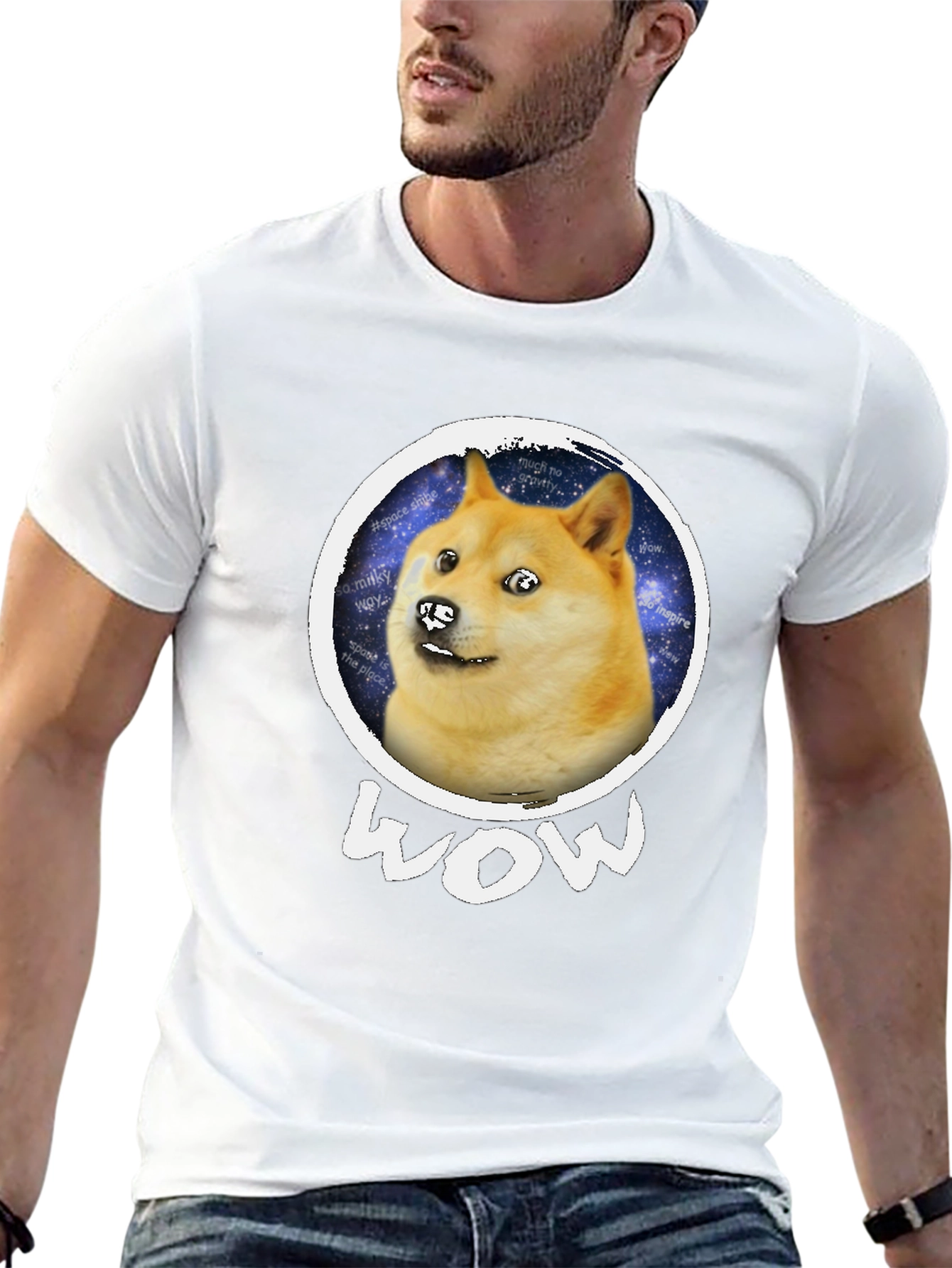 Doge Space Meme Black T-Shirt - Much Wow!