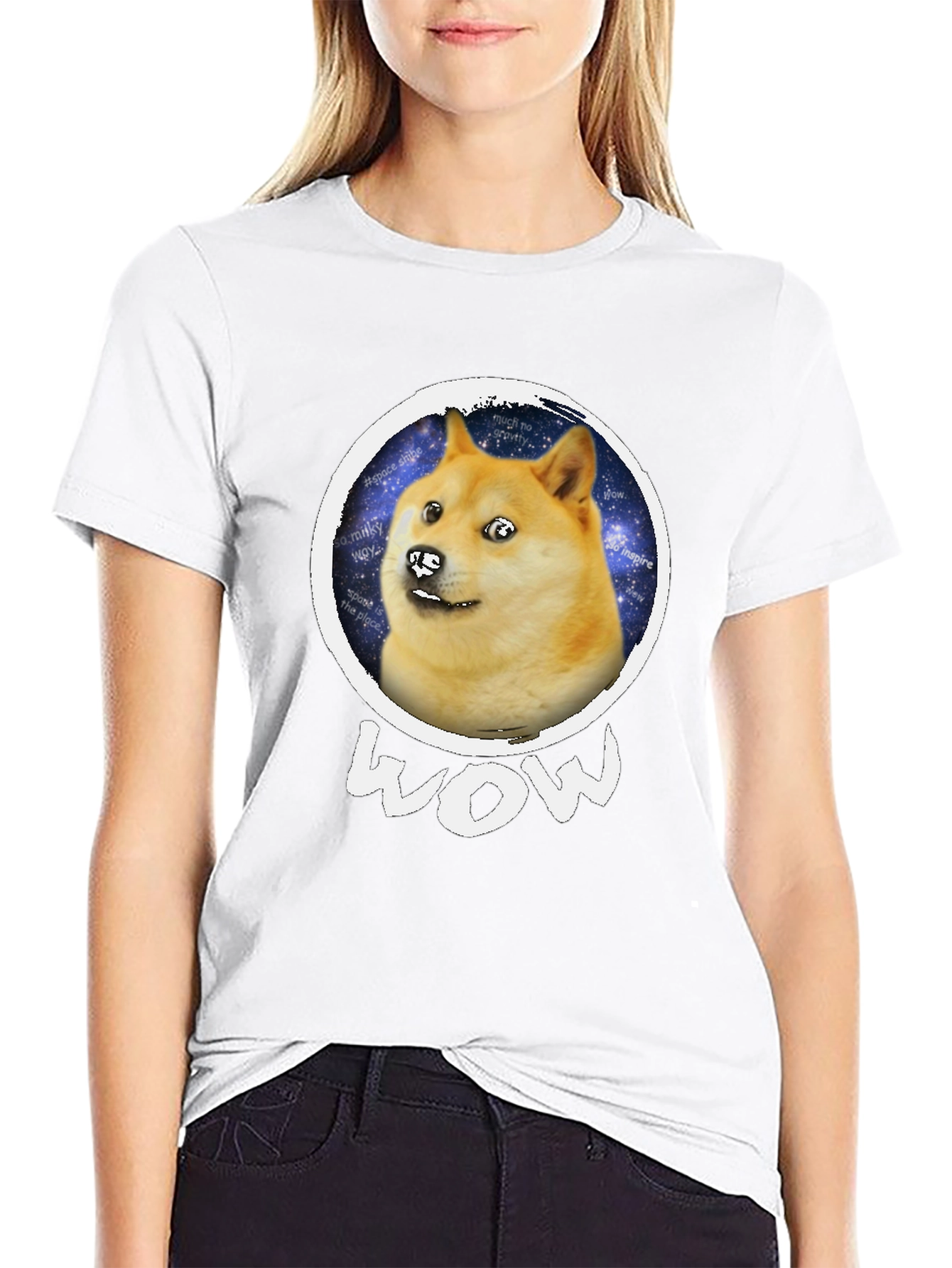 Doge Space Meme Black T-Shirt - Much Wow!