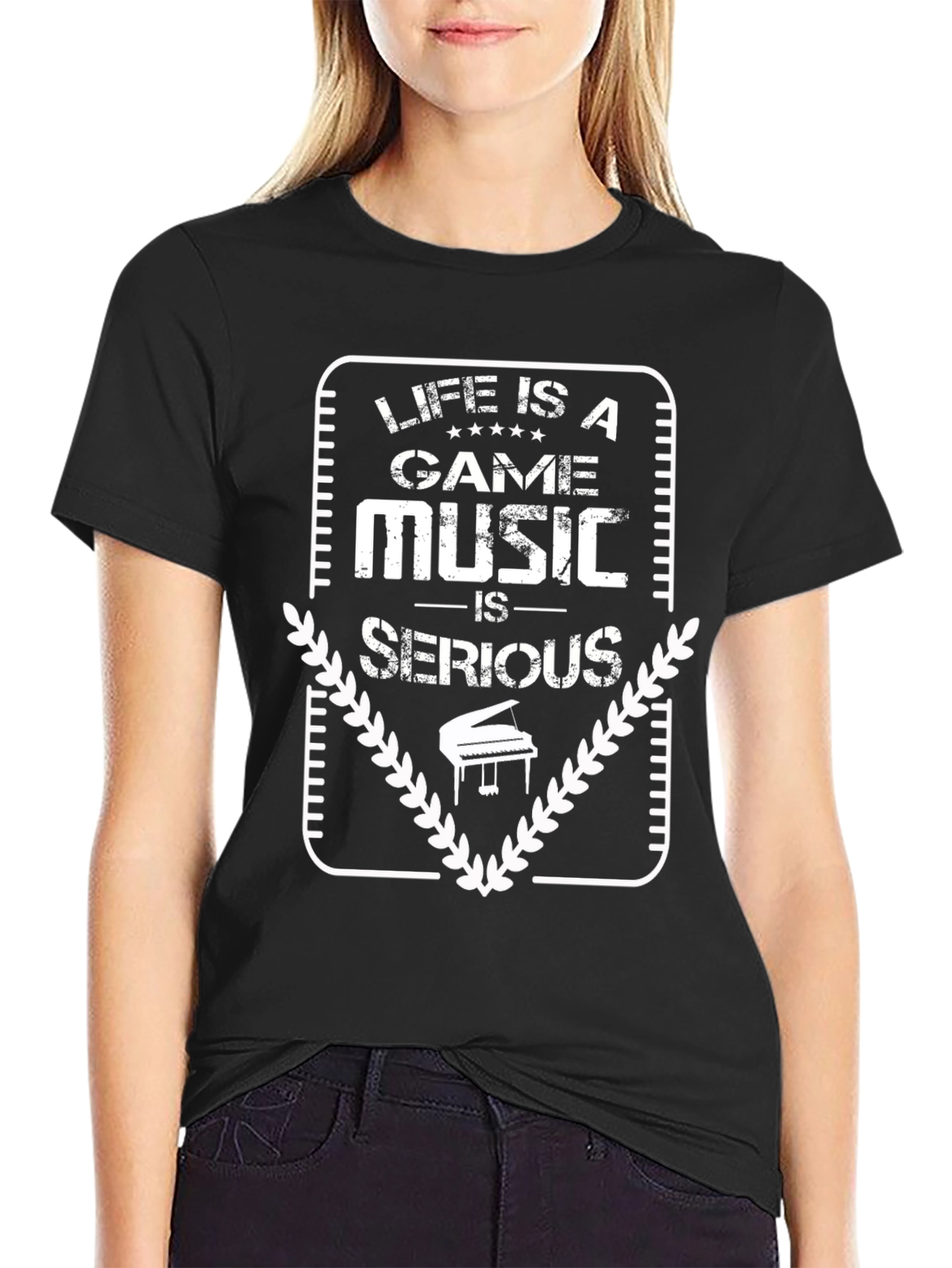 Life is a Game Music is Serious Black T-Shirt