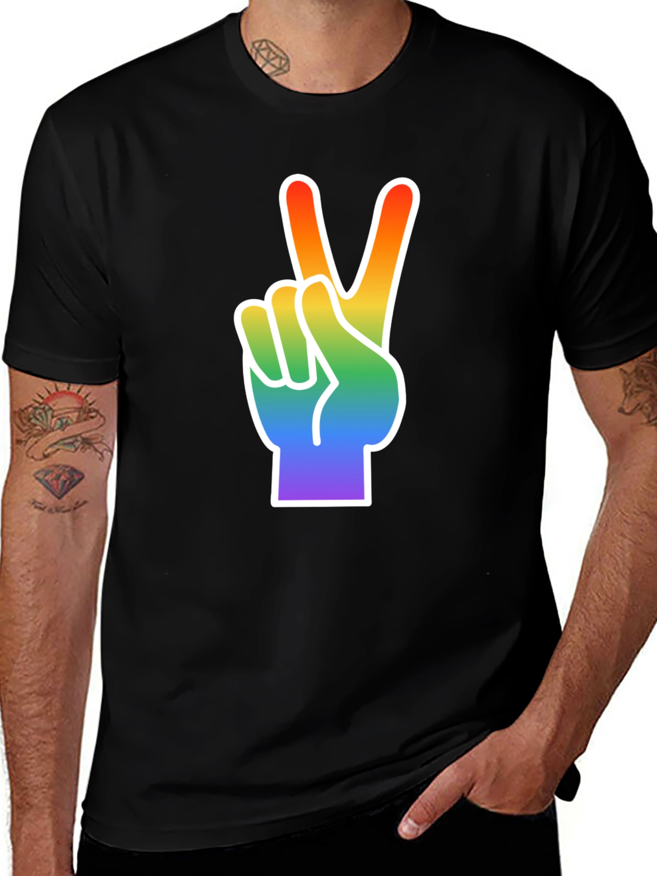 Rainbow Peace Sign Graphic Tee - Black
