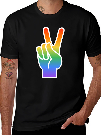 Rainbow Peace Sign Graphic Tee - Black