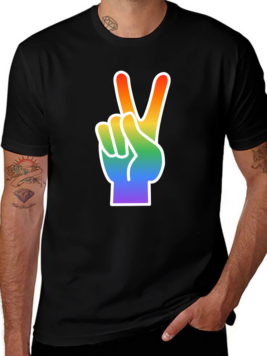 Rainbow Peace Sign Graphic Tee - Black