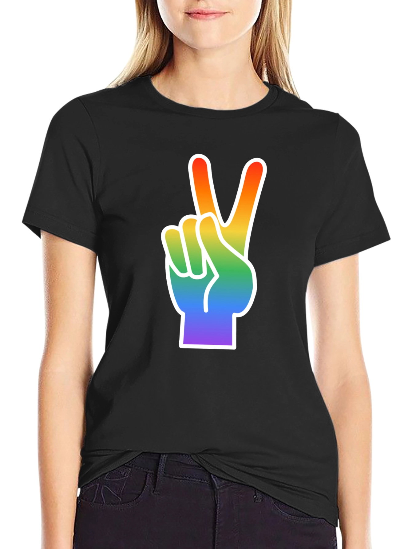 Rainbow Peace Sign Graphic Tee - Black