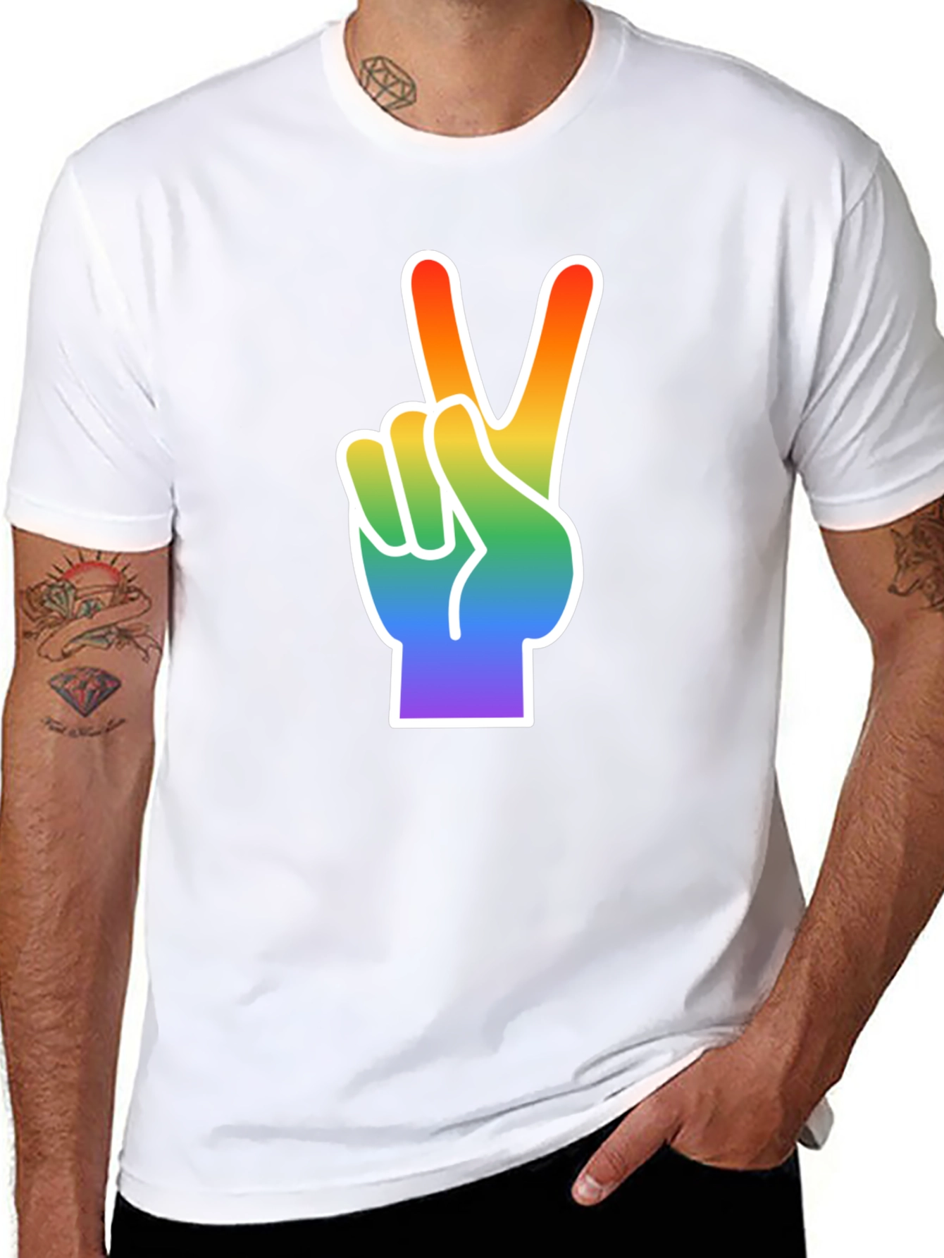 Rainbow Peace Sign Graphic Tee - Black