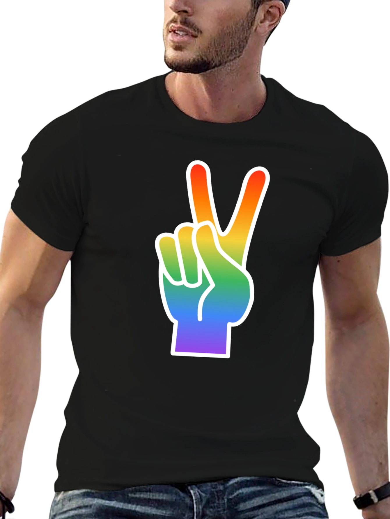 Rainbow Peace Sign Graphic Tee - Black