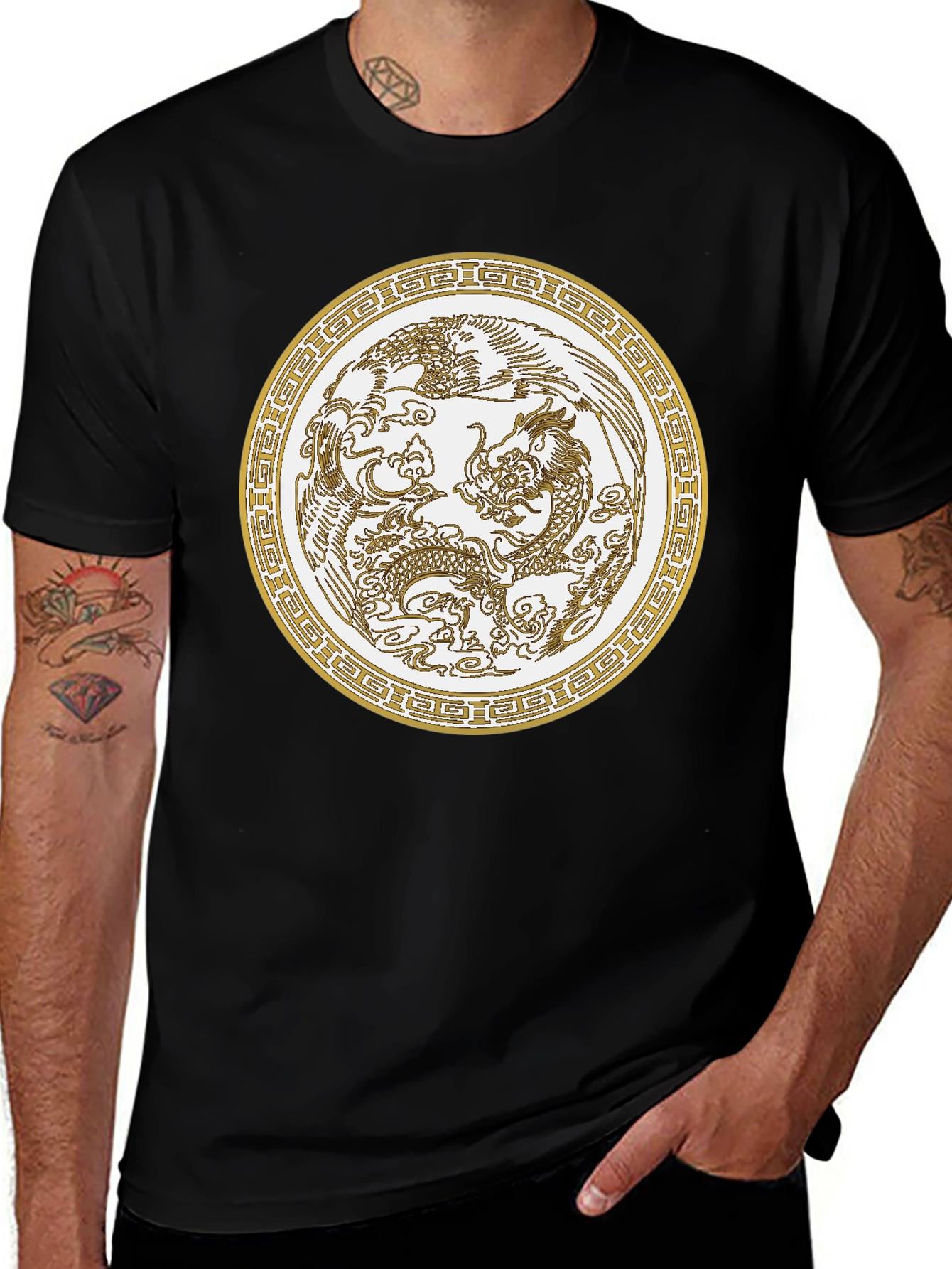 Dragon & Phoenix Graphic Tee - Unisex Black T-Shirt