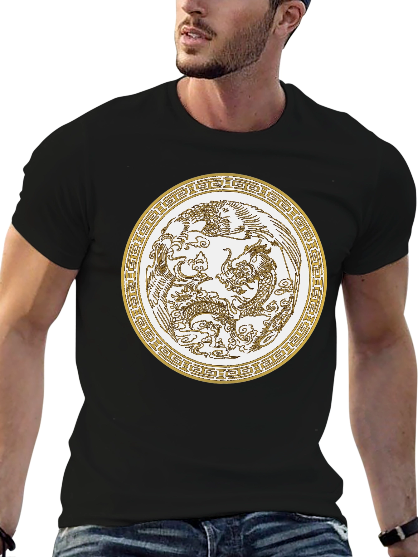 Dragon & Phoenix Graphic Tee - Unisex Black T-Shirt