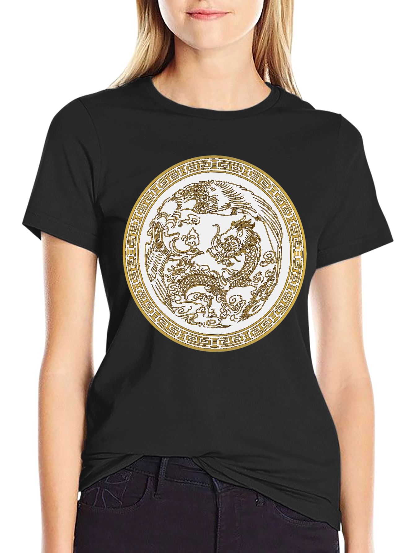 Dragon & Phoenix Graphic Tee - Unisex Black T-Shirt