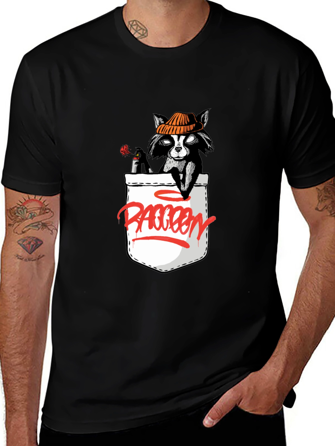 Raccoon in Pocket Graphic T-Shirt