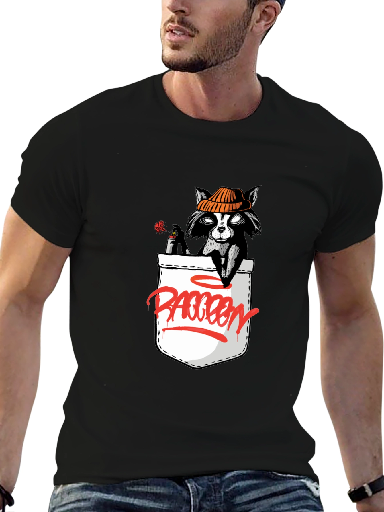 Raccoon in Pocket Graphic T-Shirt