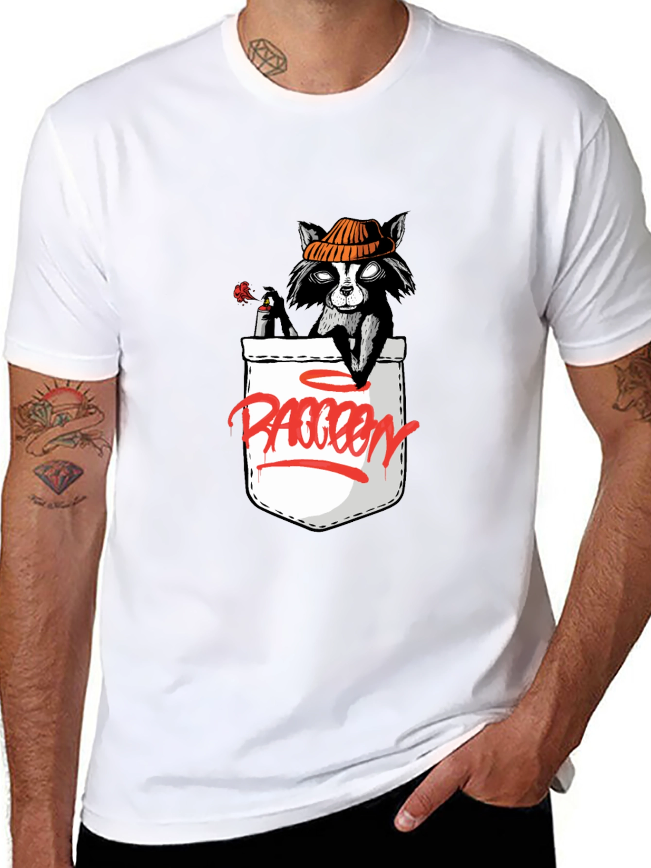 Raccoon in Pocket Graphic T-Shirt