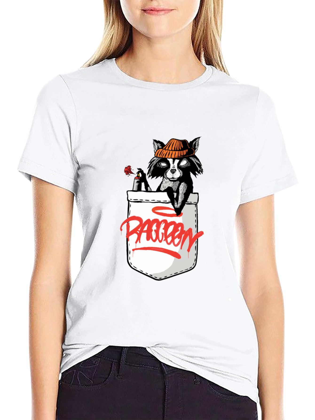 Raccoon in Pocket Graphic T-Shirt