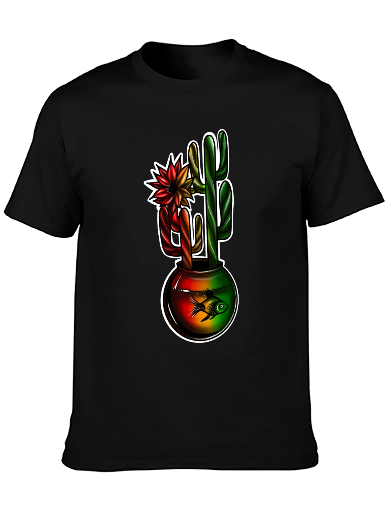 Cactus & Fishbowl Graphic Black Tee