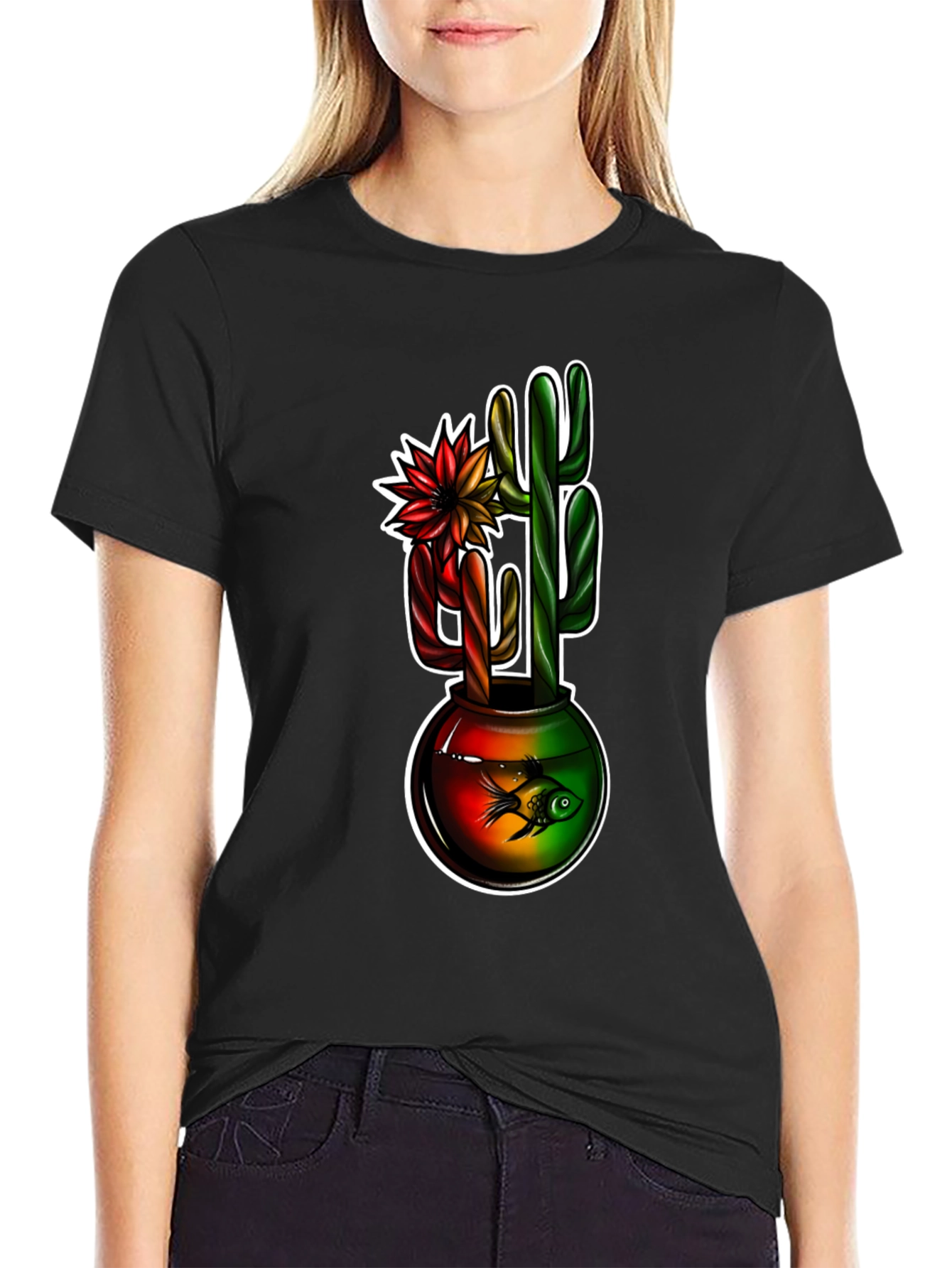 Cactus & Fishbowl Graphic Black Tee