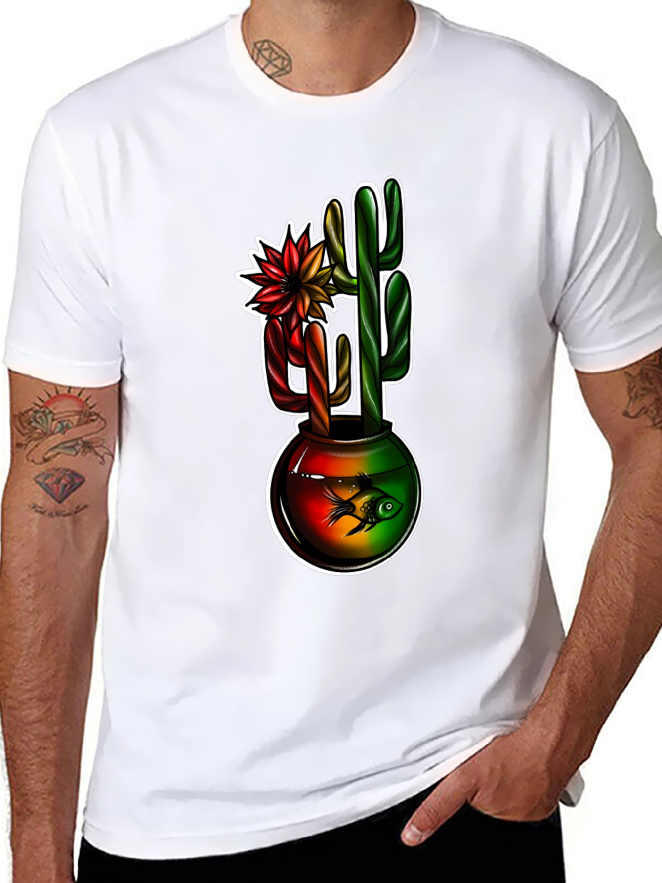 Cactus & Fishbowl Graphic Black Tee