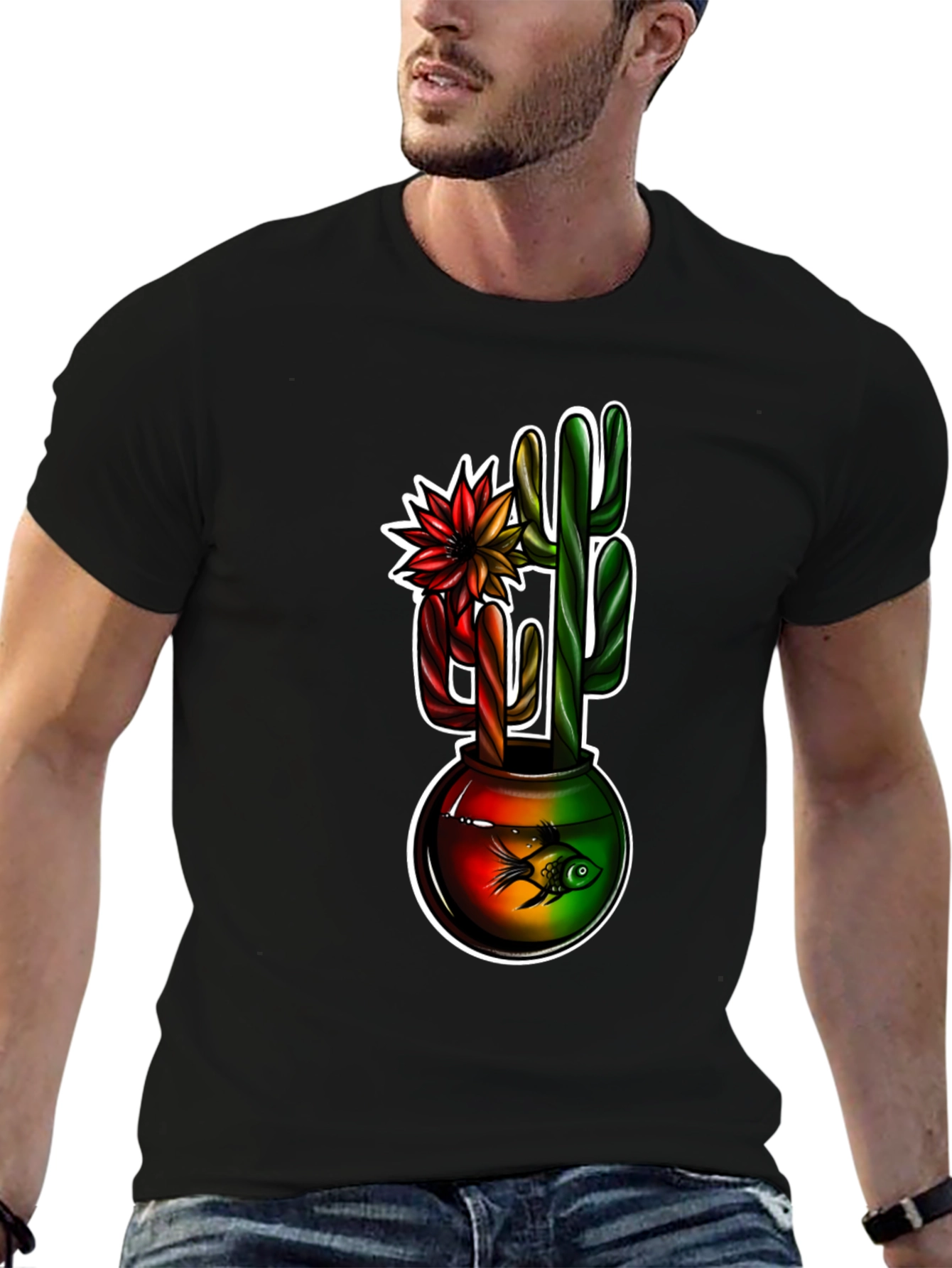 Cactus & Fishbowl Graphic Black Tee