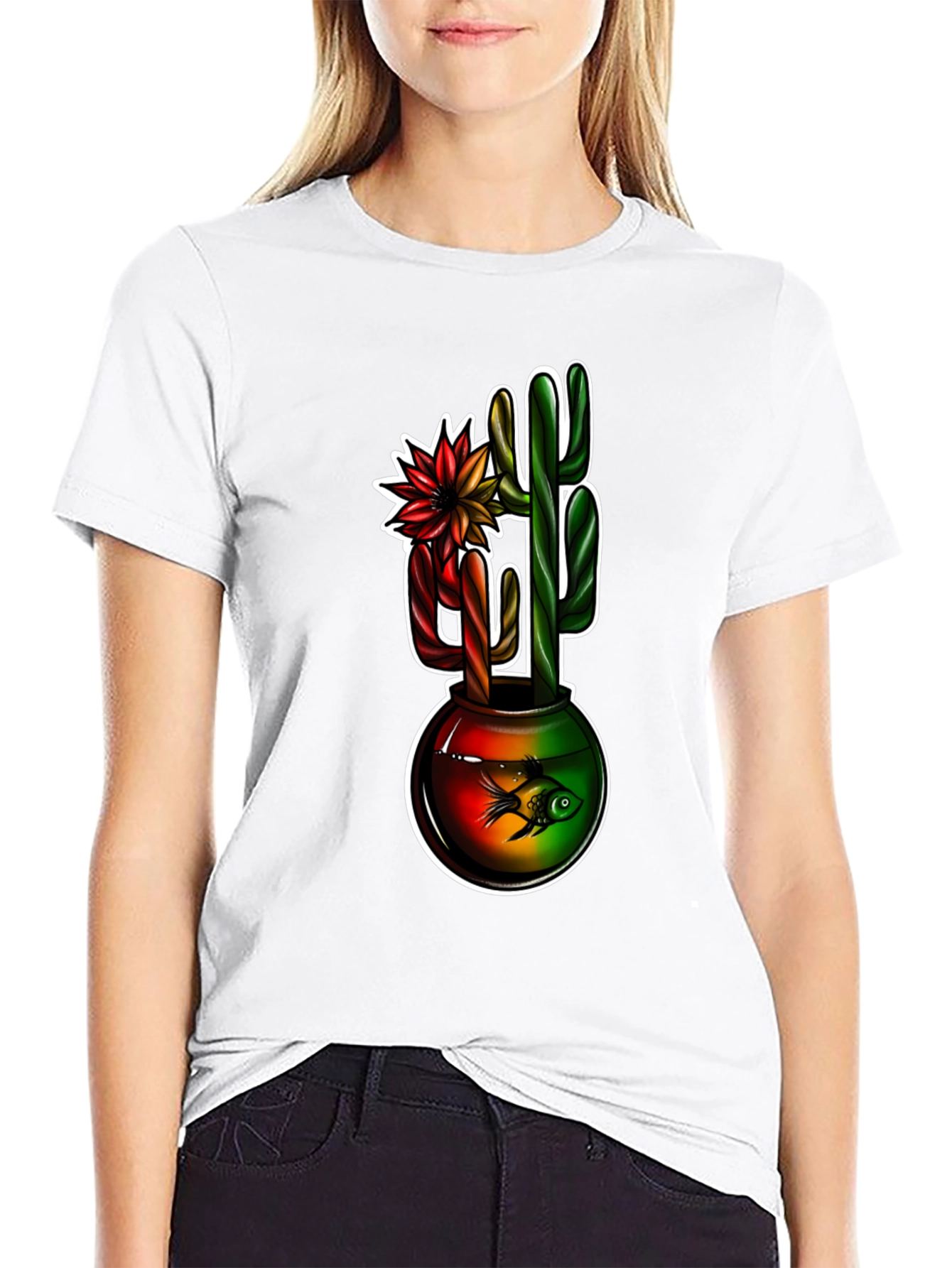 Cactus & Fishbowl Graphic Black Tee
