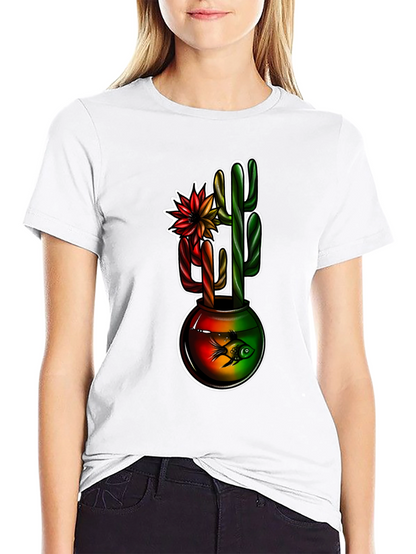 Cactus & Fishbowl Graphic Black Tee
