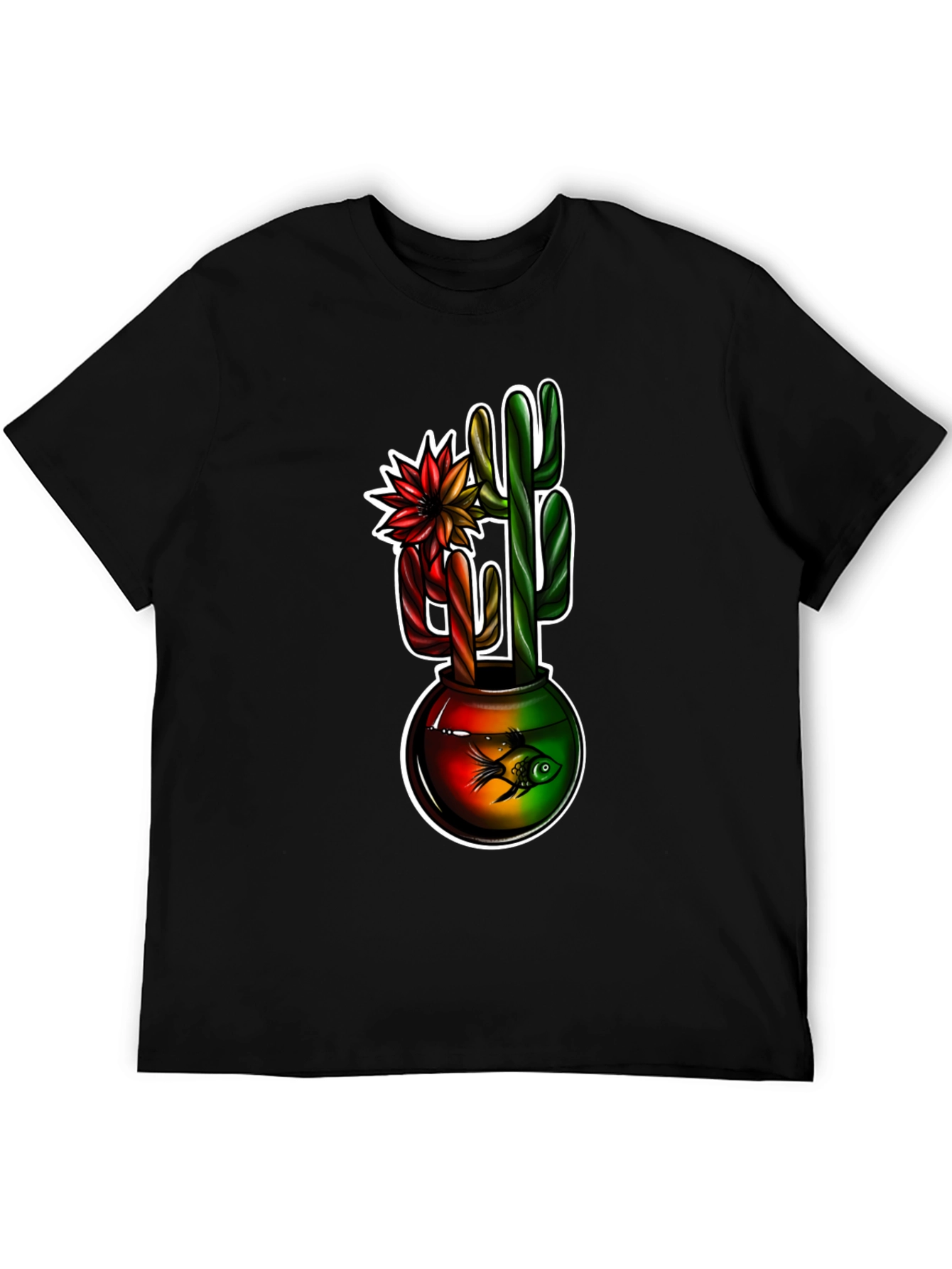Cactus & Fishbowl Graphic Black Tee