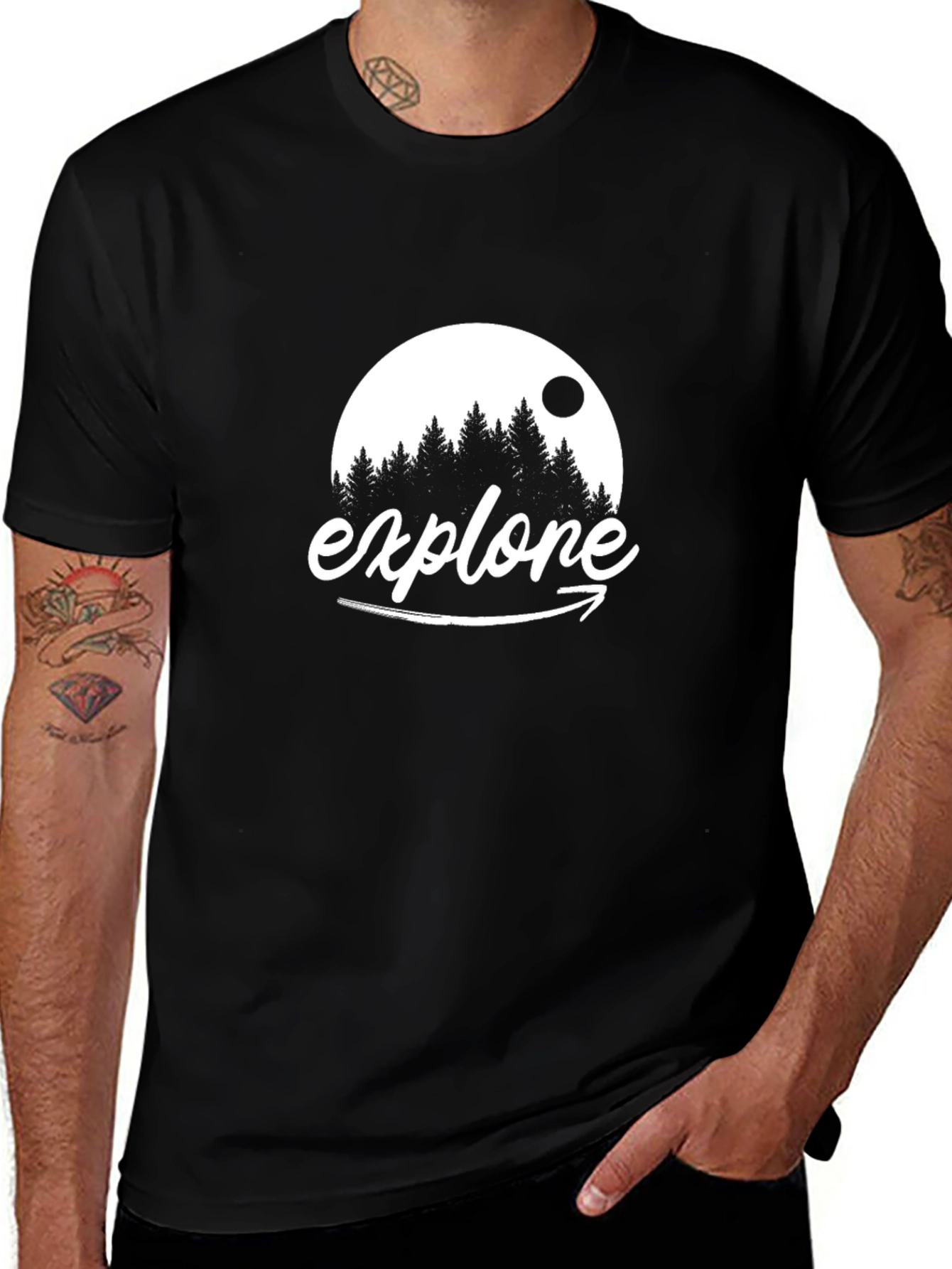 Explore Graphic Tee - Black Cotton Adventure Shirt