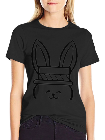 Bunny Tee: Black Cotton Graphic T-Shirt