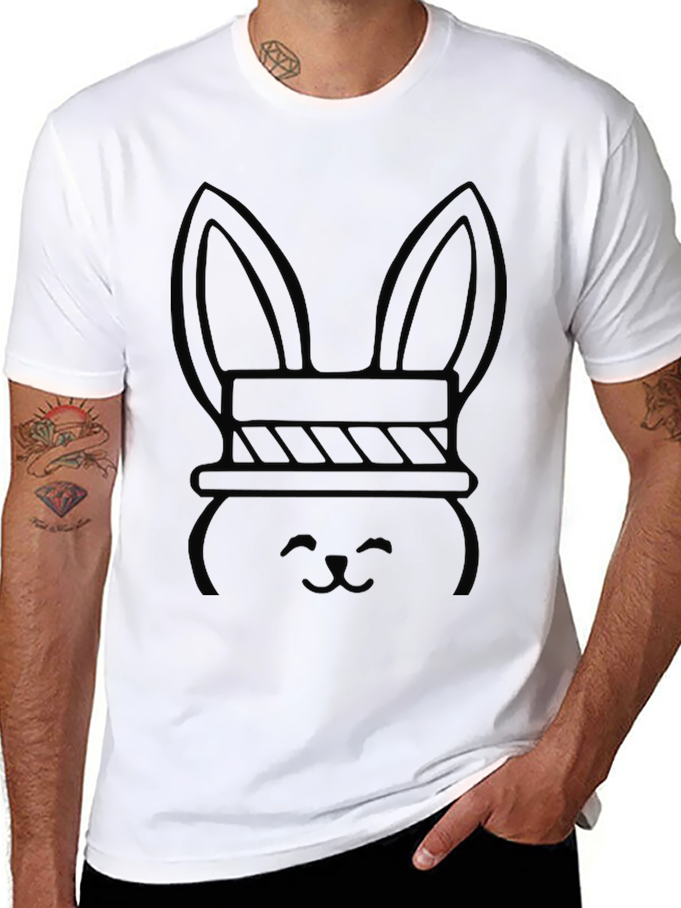 Bunny Tee: Black Cotton Graphic T-Shirt