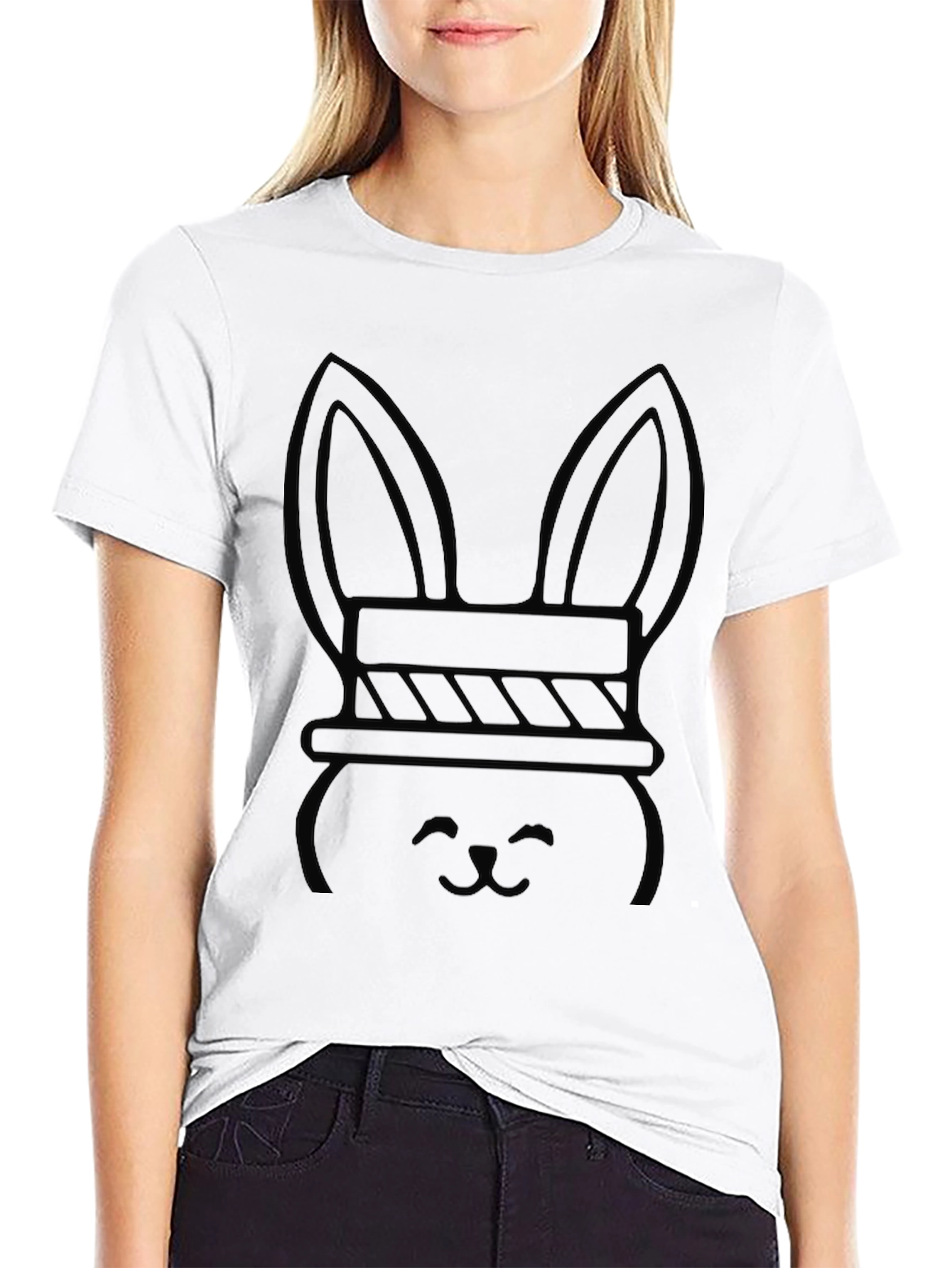 Bunny Tee: Black Cotton Graphic T-Shirt