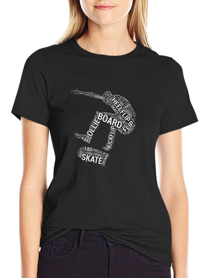 Skateboarding Word Art Graphic T-Shirt - Black