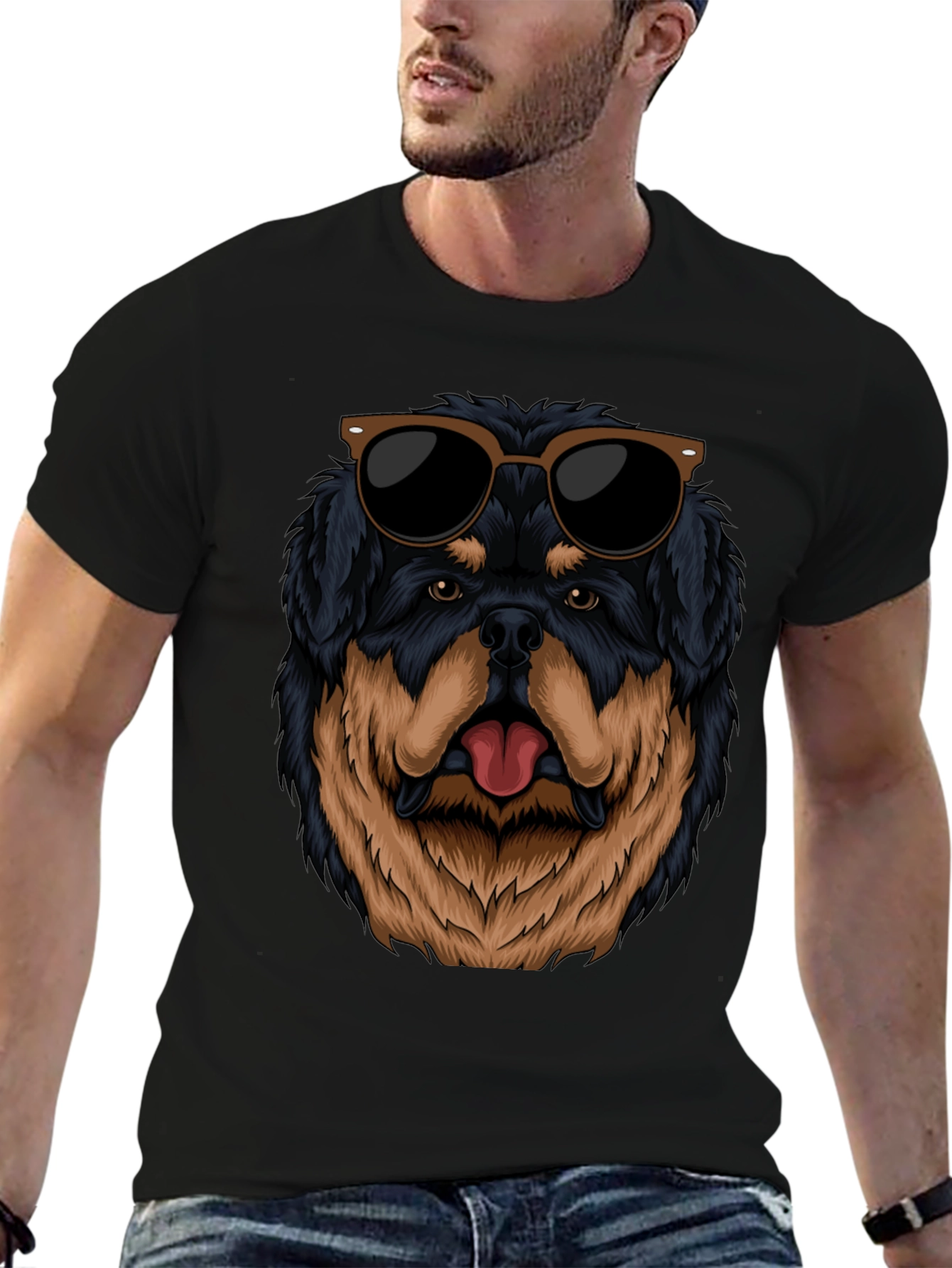 Cool Rottweiler Dog Graphic Black T-Shirt