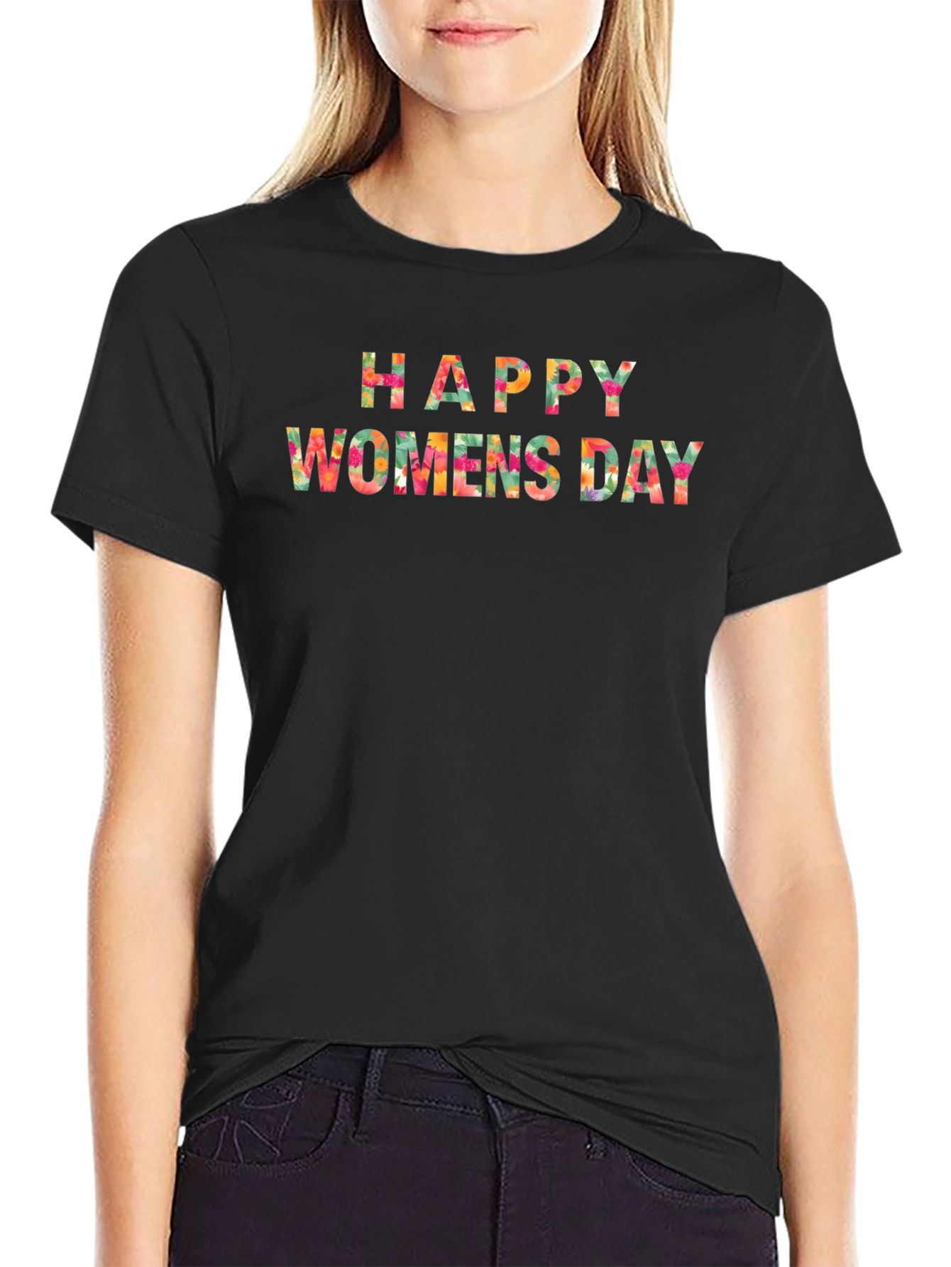 Happy Womens Day Graphic Tee - Black