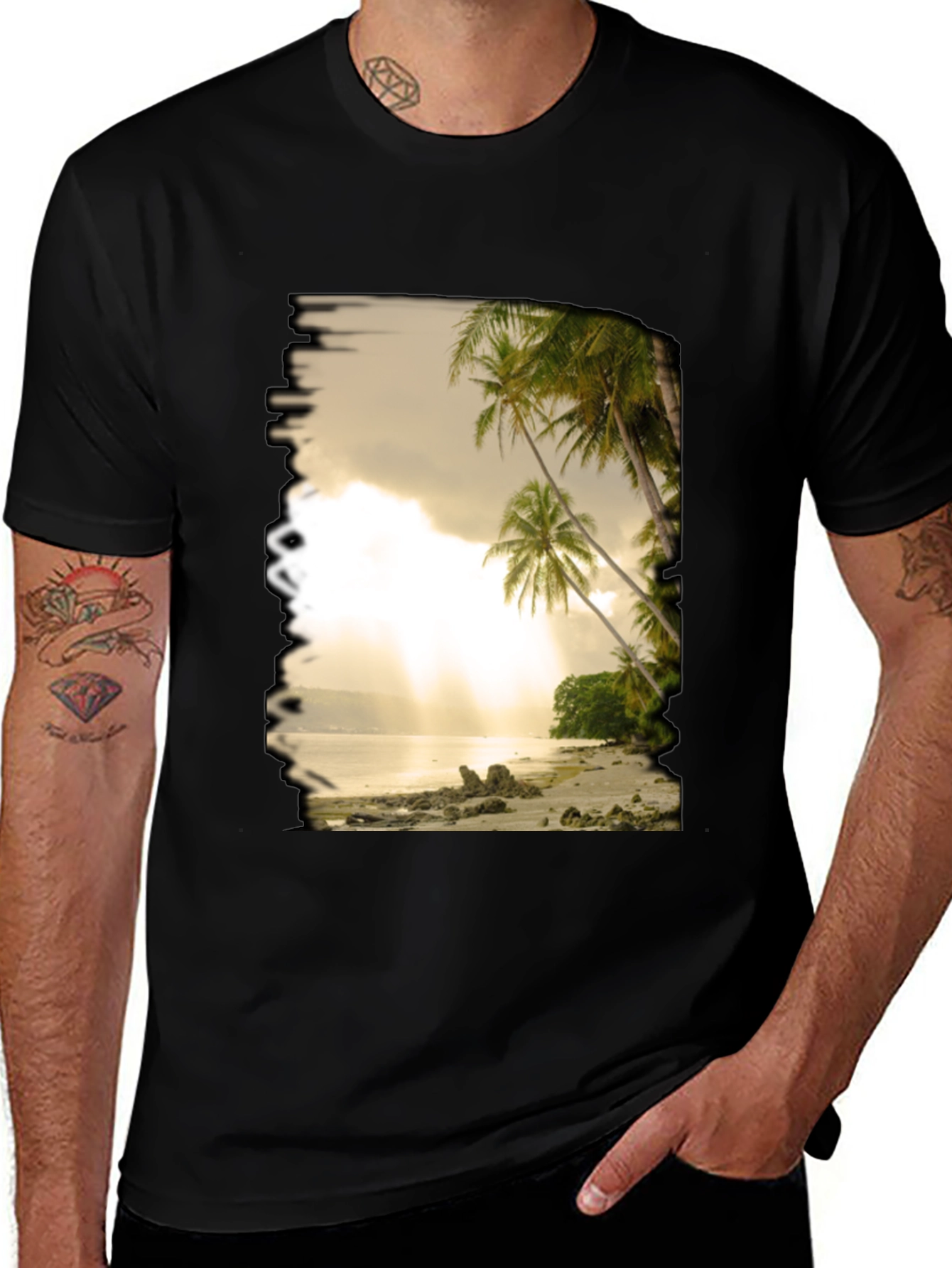 Beach Scene Graphic Tee - Tropical Paradise T-Shirt