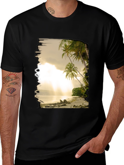 Beach Scene Graphic Tee - Tropical Paradise T-Shirt
