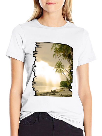 Beach Scene Graphic Tee - Tropical Paradise T-Shirt