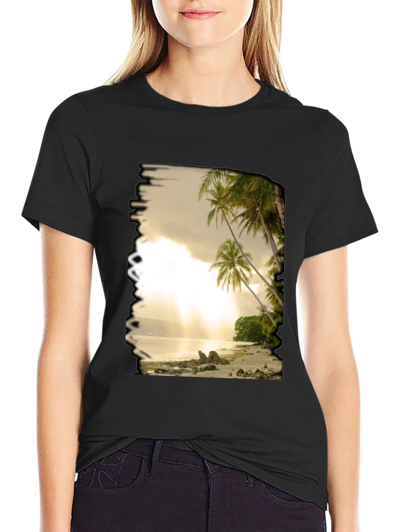 Beach Scene Graphic Tee - Tropical Paradise T-Shirt