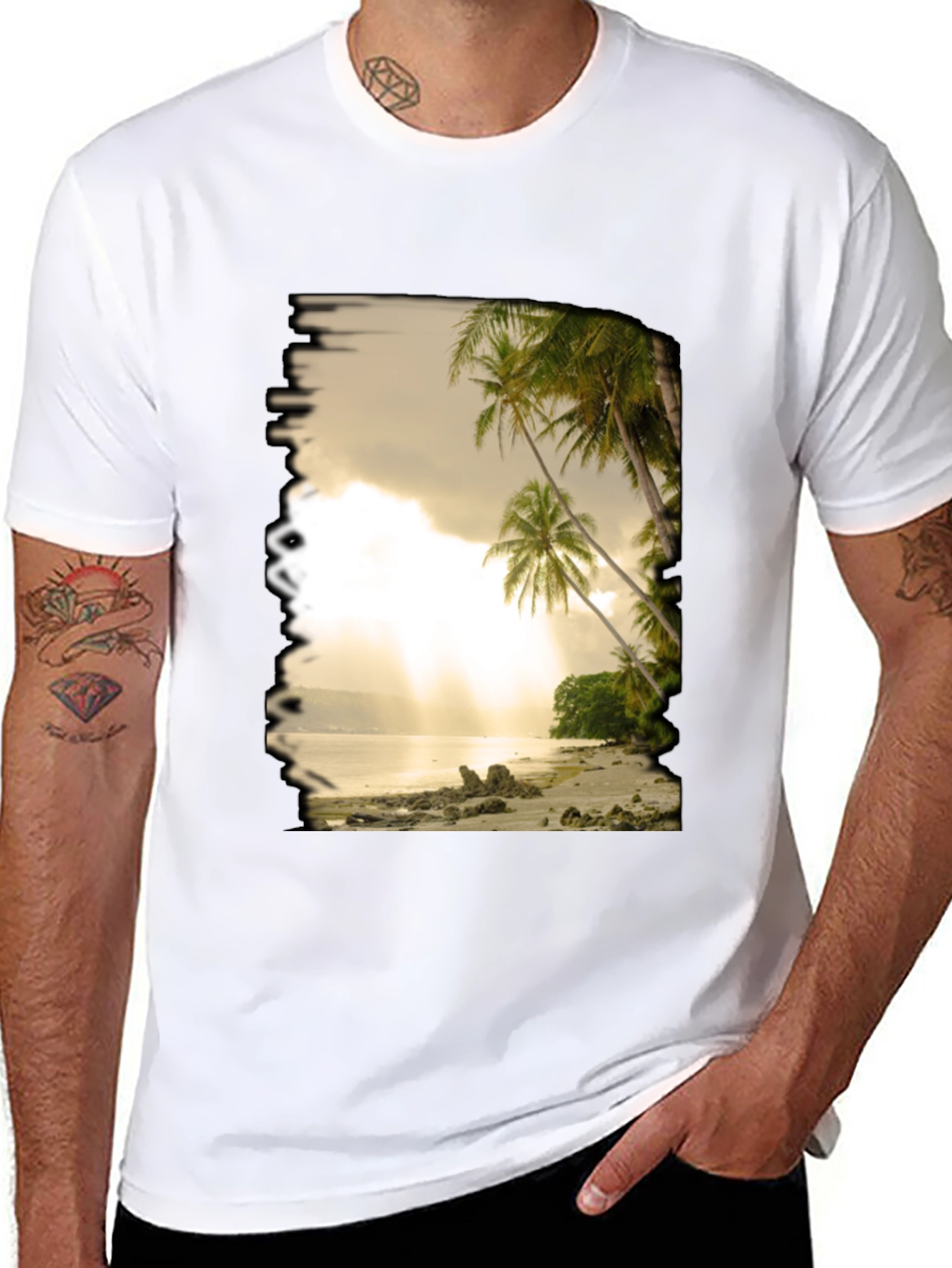 Beach Scene Graphic Tee - Tropical Paradise T-Shirt