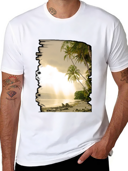 Beach Scene Graphic Tee - Tropical Paradise T-Shirt