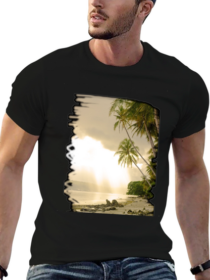 Beach Scene Graphic Tee - Tropical Paradise T-Shirt