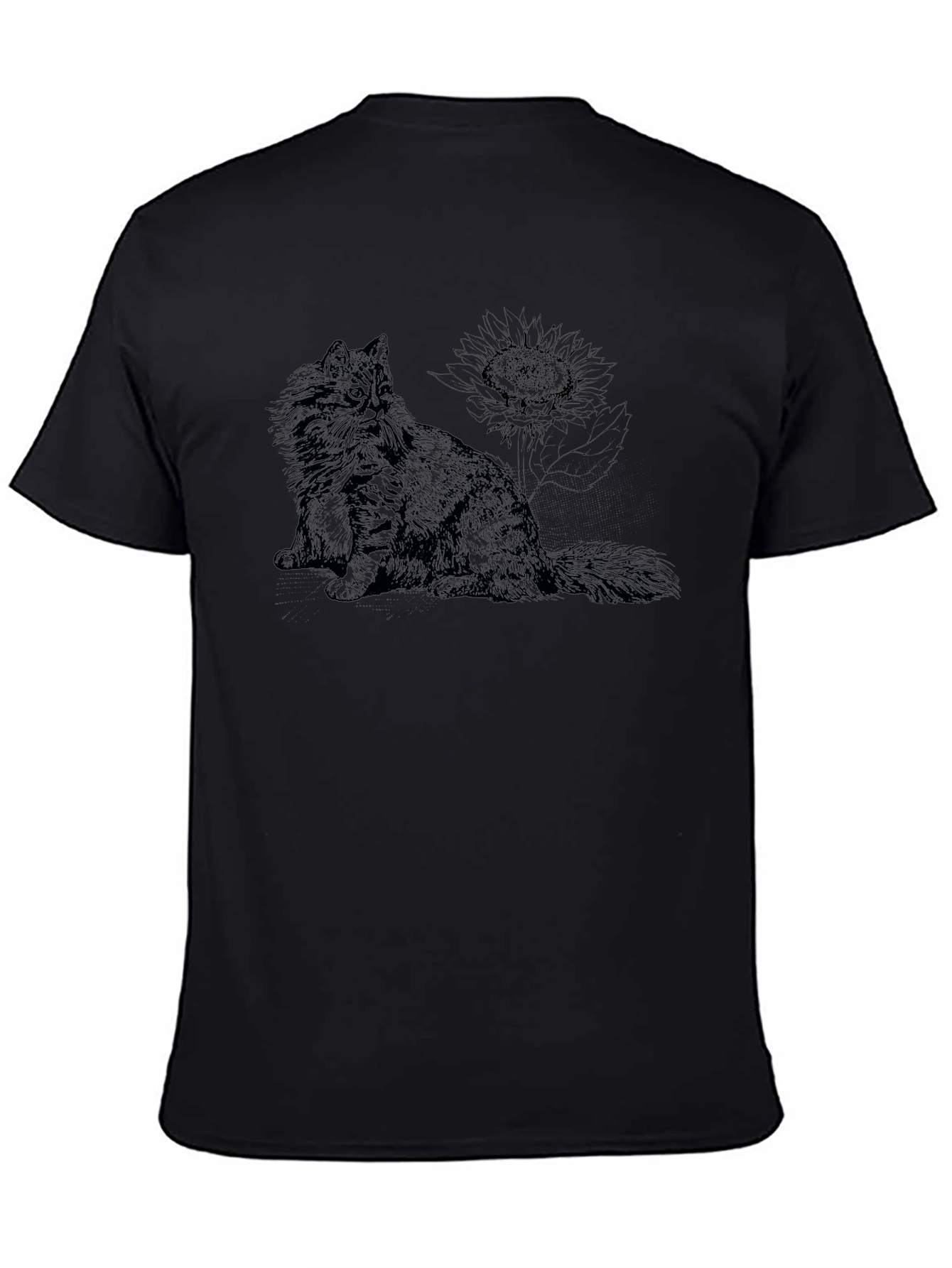 Cat & Sunflower Black Graphic T-Shirt